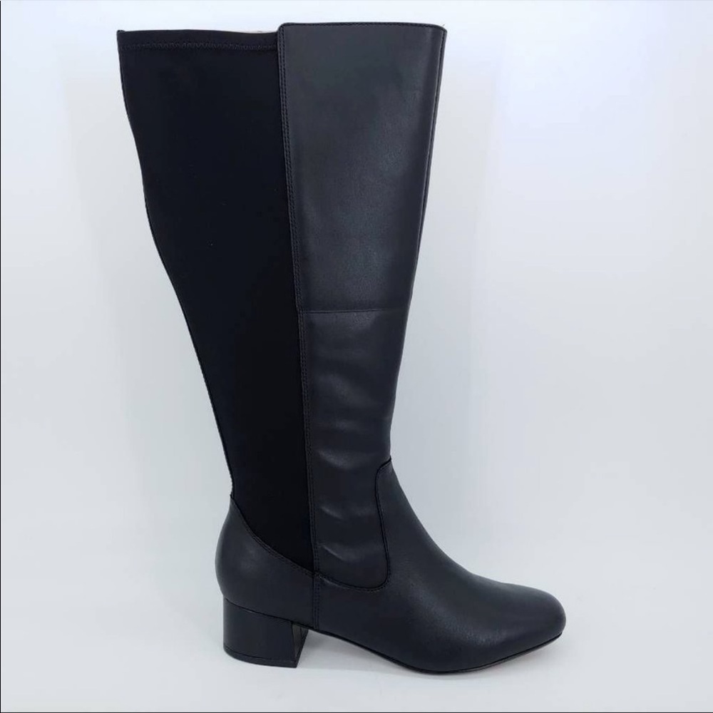 NWOT Clarks Marilyn Abby Riding Boots Black Leather Block Heel Knee High 9 M